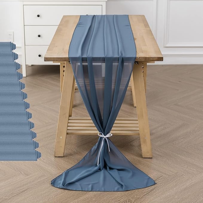flohar 12Pack 9ft Chiffon Table Runner 14x108 Inch Sheer Romantic Table Runner for Wedding Birthday Party Bridal Shower Outdoor Decoration-Dusty Blue