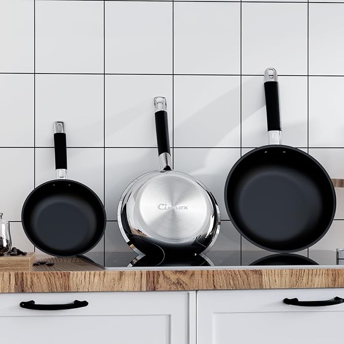 Non Stick Frying Pans, Stainless Steel Kitchen Nonstick Cookware Set of 3, 10??11.5??5??Pan, Compatible with All Stoves