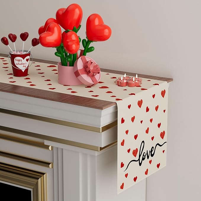 XCHI Red Little Love Hearts Valentine's Day Table Runner Table Decoration for Party Home Kitchen Dining Holiday Decor 13x108 Inch