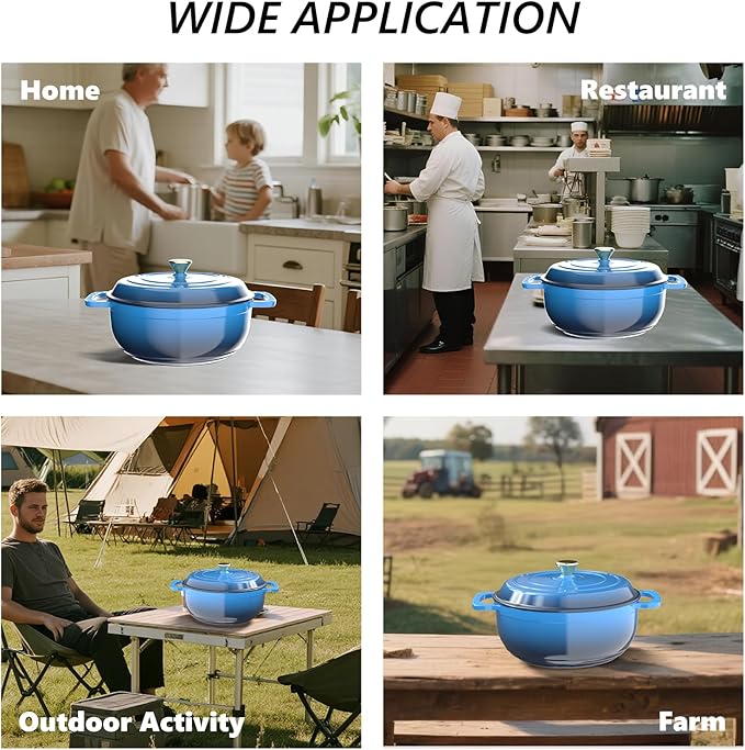 VINGLI 6QT Enameled Cast Iron Round Dutch Oven Pot with Lid, NonStick Casserole Pot with Dual Handles & Silicone GlovesRed, Oven Safe up to 500째F or on Stovetop, Dutch Oven for Bread Baking, Blue