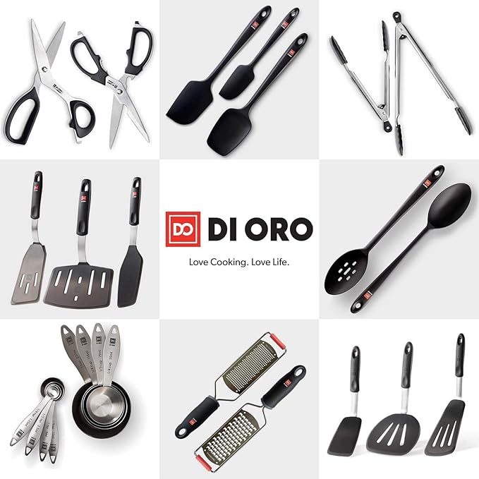 DI ORO Silicone Fish Spatula - for Nonstick Cookware - Fish Turner Spatula 600째F Heat-Resistant BPA Free - Slotted for Cooking - Non Stick Thin Egg Flipper (Black)