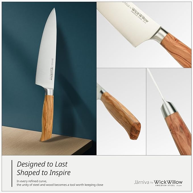 8 Inch Chef Knife ??Razor Sharp Swedish Steel Kitchen Knife with Italian Olive Wood Handle ??Premium Cutting Knife for Meat, Vegetables & Prep ??Gift for Home Cooks & Chefs