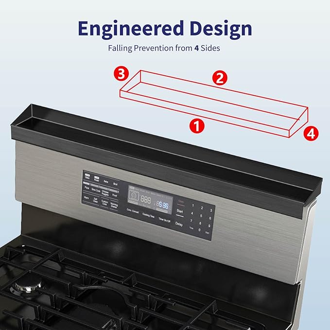 30" Upgrade Stainless Steel Stove Top Shelf, Magnetic Shelf for Kitchen, Over The Stove Spice Rack Organizer, Back of Oven Rack with Border All Around, Black