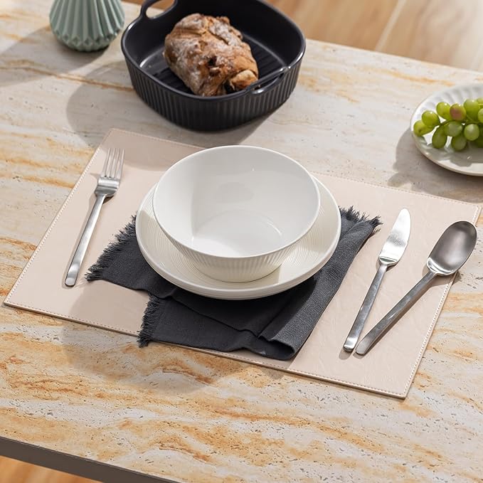 Baroyal Faux Leather Placemats Set of 4 Vinyl Washable Wipeable Table Mats for Kitchen Dining Table Heat Resistant Waterproof Modern Indoor/Outdoor Placemats Non-Slip Easy Clean Place Mats (Beige)