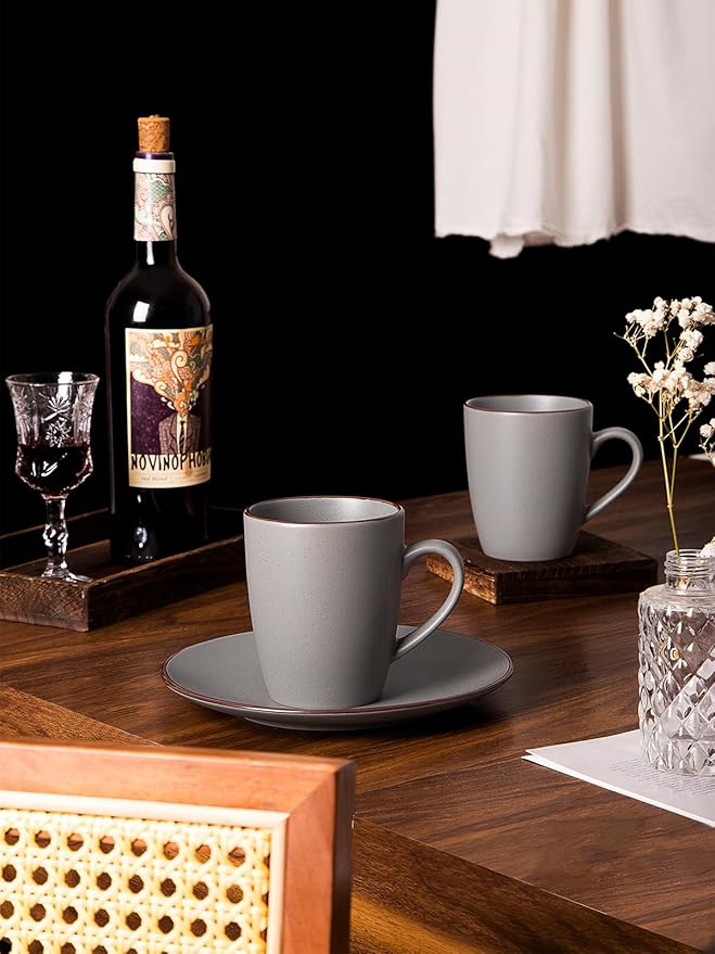 famiware Venus Coffee Mugs for 4, 12 oz Mug Set, Dringking Cup with Handle for Coffee, Tea, Cocoa, Milk, Dark Grey