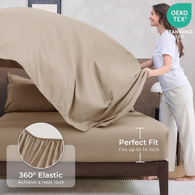 HEVUMYI Khaki Full Comforter Set - 7-Piece All Season Bed in a Bag Full, Ultra Soft Bedding Set with Comforter, Flat Sheet, Fitted Sheet, Pillowcases, Pillow Shams