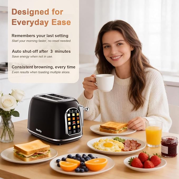 Mecity Toaster 2 Slice, Touch Screen Wide Slot Retro Toaster For Breads Bagel Muffin Waffle, House Warming Gift New Home, 120V 825W, Jet Black