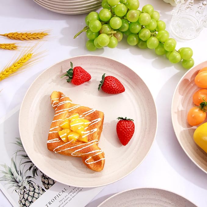 LIYH 20 Pcs Wheat Straw Plates - 9 Inch Unbreakable Dinner Plates - Dishwasher Safe Plastic Plate Reusable - Lightweight Plate for Kitchen Camping (Beige)