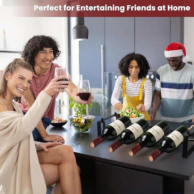 Stackable 4 Bottles Wine Rack ??Compact Metal Wine Holder for Countertop, Cabinet, Pantry, Bar, or Small Spaces ??Small Freestanding Wine Storage Organizer for Tight Spaces (1 Tier, Black)