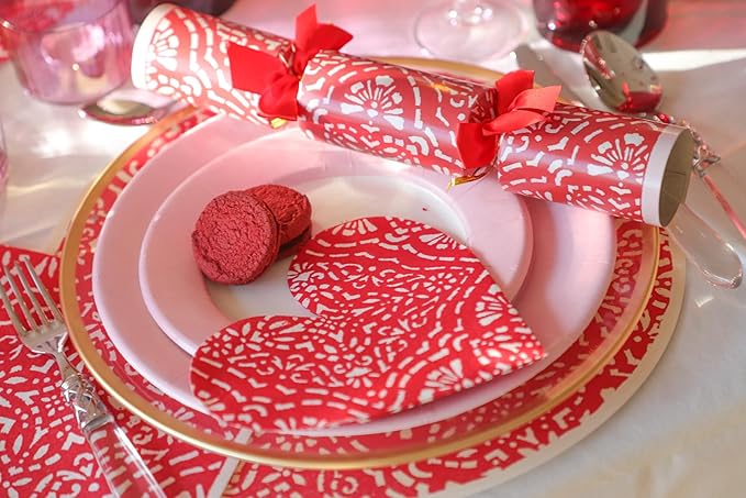 Caspari Linen Border Paper Dinner Plates in Petal Pink - 16 Count