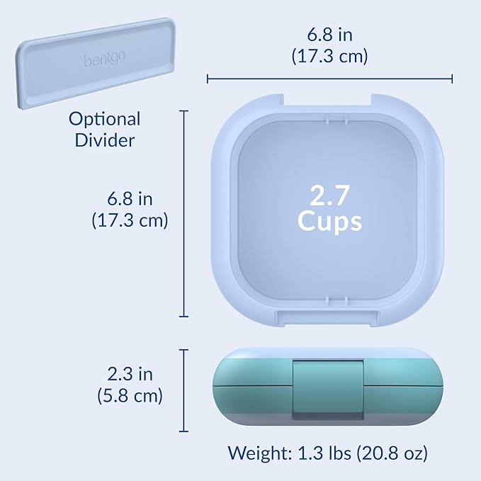 Bentgo Chill Mini Leak-Proof Lunch Box ??Built-In Ice Pack Keeps Food Cold, 2.7-Cup Capacity for Snacks or a Sandwich, 3 or 4 Compartments, PFAS & BPA-Free, Ideal for Adults & Kids 3+ (Tide Blues)