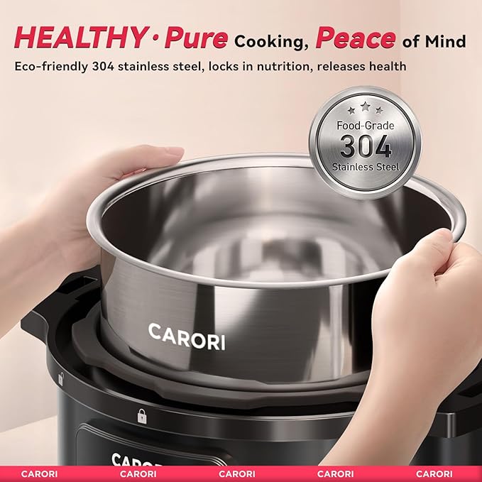 1200W 12-in-1 Electric Pressure Cooker 8Qt, Stainless Steel Pressure Cooker, Slow Cook Rice Cooker Steamer Saut챕, Yogurt Maker, Warmer & Sterilizer with Recipe, Safer Venting Design, Black