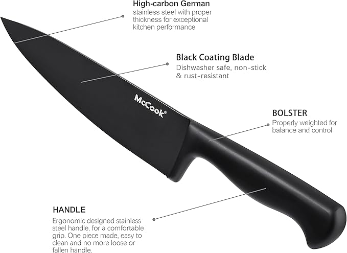 McCook짰 Knife Sets,German Stainless Steel Knife Block Sets with Built-in Sharpener, Black