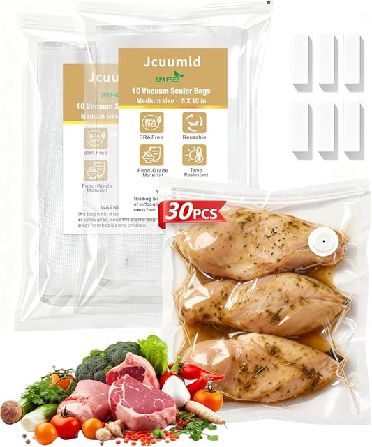 30 Pack Reusable Vacuum Sealer Bags for Food, BPA-Free Food Storage Bags, Compatible with Vacuum Sealers