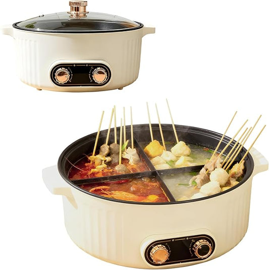 Four Grid Multifunctional Stew Pot, Electric Hot Pot 4 Compartment Divider Cooker, 6L Large Capacity Electric Slow Cooker, 1800W Integrated Non-Stick Hot Pots, for Home Party