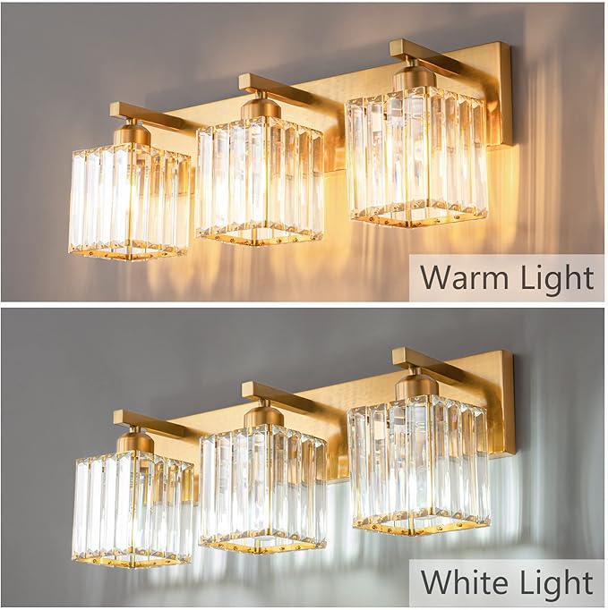 Modern Bathroom Vanity Light 3-Lights Gold Crystal Bathroom Wall Light Vanity Light Fixturesï¼?0.47-inch Modern Minimalist Design
