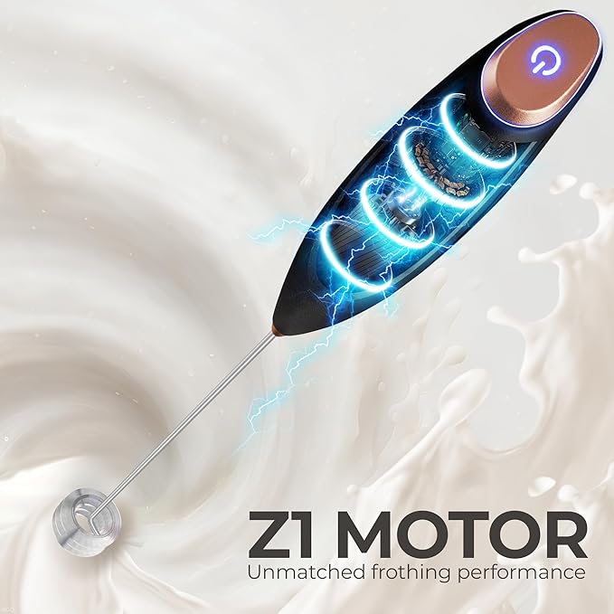Zulay Kitchen Patented Tornado Triple Whisk Milk Frother with 4 Duracell Batteries ??Handheld Foam Maker for Coffee, Lattes, Matcha & Hot Chocolate ??Rich, Creamy Froth in Seconds