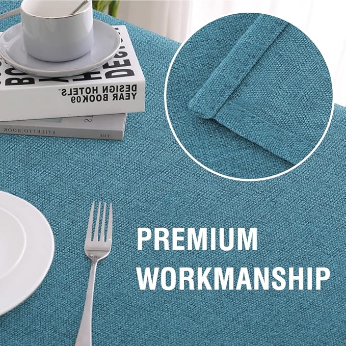 H.VERSAILTEX Linen Textured Tablecloth 60 x 120 Waterproof Decorative Table Cloth Spill-Proof Linen Look Cover for Party Table Extra Soft and Thick Fabric Wrinkle Free, Heather Storm Blue