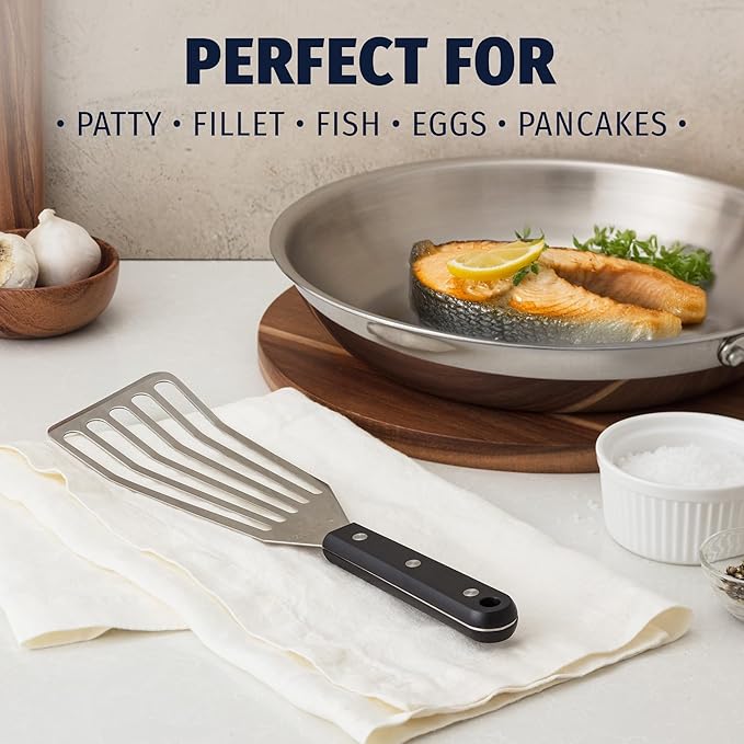 Zulay Kitchen Stainless Steel Fish Turner Spatula - 12.4??Flexible Heat-Resistant Slotted Turner for Non-Stick Cookware - Rust-Proof, Durable & Dishwasher Safe Cooking Utensil for Everyday Use