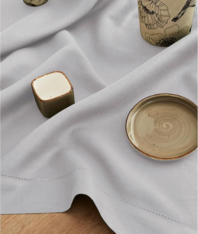 Solino Home Linen Cloth Placemats Set of 6-100% Pure Linen Hemstitch Soft Grey Placemats 14 x 19 Inch - Classic Hemstitch Table Place Mats for Winter, Spring, Easter