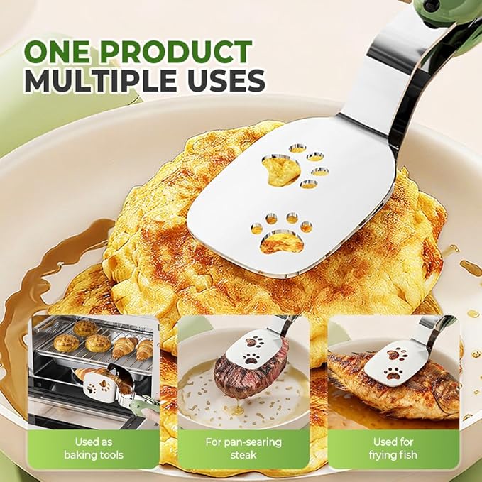 2-in-1 Non-Slip Durable Spatula Tongs,2026 New Kitchen Cooking Tongs Egg Flipper Spatula,Stainless Steel Barbecue Clamp Food Flip Shovel Clip for Steak Fish Bread Pizza,Home Cooking Tool 癤?(Green)