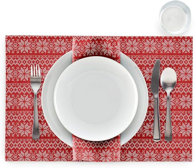 MY DRAP Washable And Reusable Cloth Placemat - 17.7 x 12.6 in (6 Per Roll, Cotton Noel)