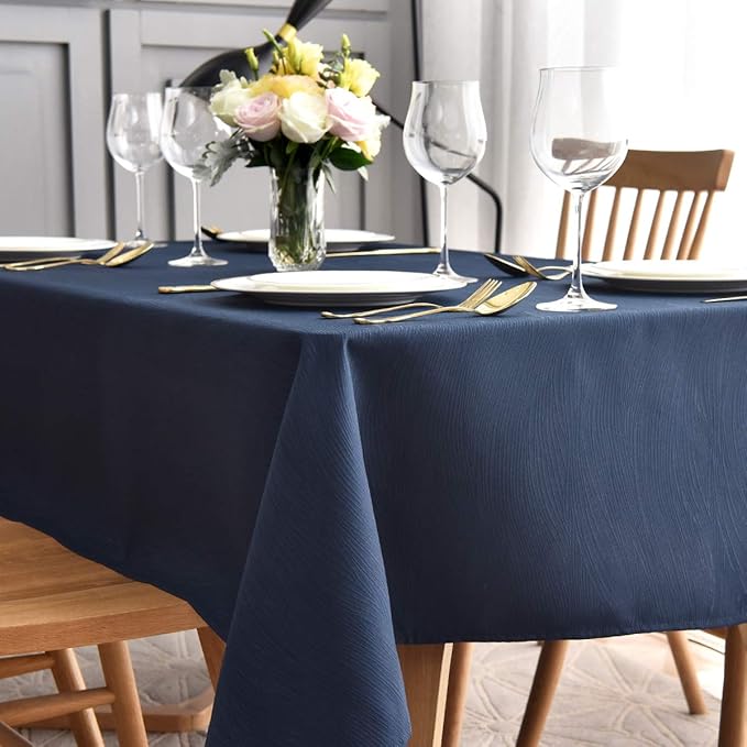 maxmill Square Tablecloth Swirl Design Spillproof Wrinkle Free Heavy Weight Soft Table Cloth Decorative Fabric Table Cover for Outdoor and Indoor Use Square 52 x 52 Inch Navy Blue