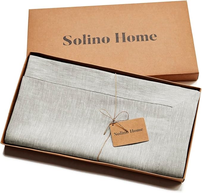 Solino Home Linen Tablecloth 60 x 90 Inch - 100% Pure Linen Oyster Grey Table Cloth for Rectangle Tables - Athena, Machine Washable Tablecloth for Spring, Easter