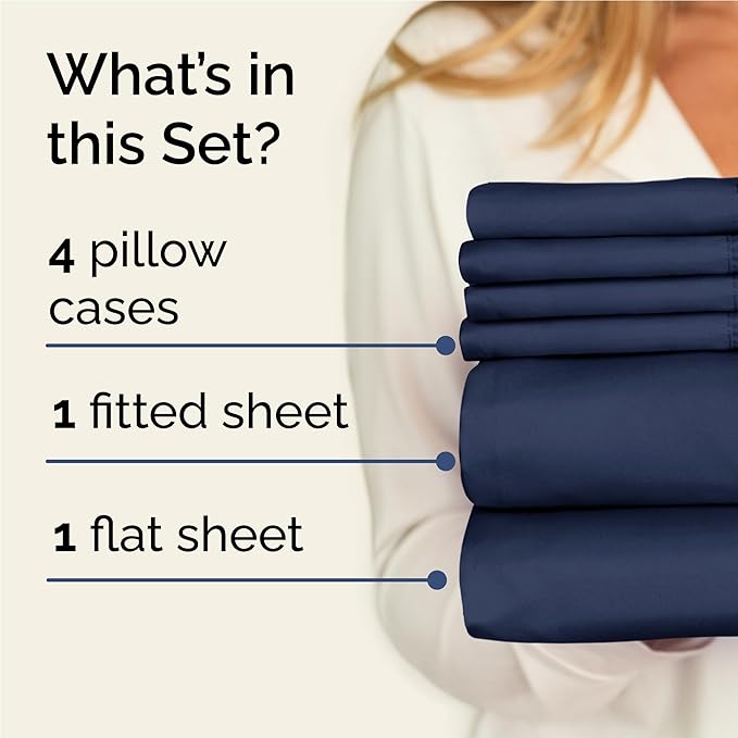Full 6 Piece Sheet Set - Cooling and Breathable Bed Sheets - Hotel Luxury Bed Sheets for Women, Men, Kids & Teens - Bedding with Deep Pockets & Easy Fit - Soft and Wrinkle Free - Full Navy Blue Sheets