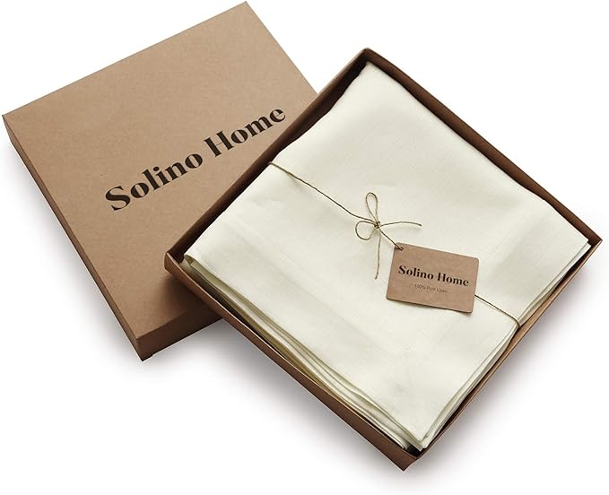 Solino Home Ivory Linen Tablecloth 60 x 120 Inch - 100% Pure Linen Table Cloth for Rectangle Tables - Fete, Machine Washable Tablecloth for Spring, Easter