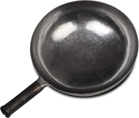 ?삡툒??ZhenSanHuan Chinese Hand Hammered Iron Woks and Stir Fry Pans, Non-stick, No Coating, Carbon Steel Pow (34CM, Silver - Not Seasoned)