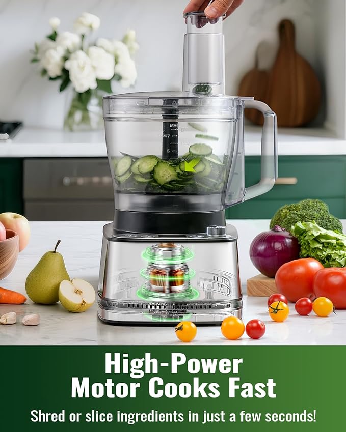 TWOMEOW Food Processor, 4 Programs & Pulse,1000W Max Power,12 Cups Total Volume for Slicing, Mincing, Dicing, Shredding, Puree, Dough and Vegetable Chopper Clean Bowl Scraper, Stainless Steel