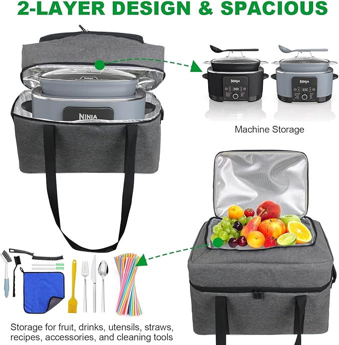 Carrying Bag for Ninja MC1010/MC1001 Foodi PossibleCooker Slow Cooker 8.5QT, 2 Layer Insulated Slow Cooker Travel Carrier Bag, Thick Padded for Protection, Accessories for Ninja Crockpot