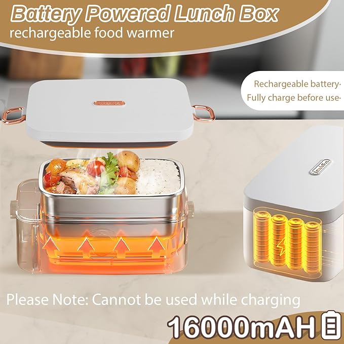 Iridesc Self Heating Lunch Box, 1L Battery Powered Lunch Box with Automatic Heating, 16000mAH Rechargeable Battery Provid Rapid Heating, Designed for Car, Office, Travel, Picnic & outdoor
