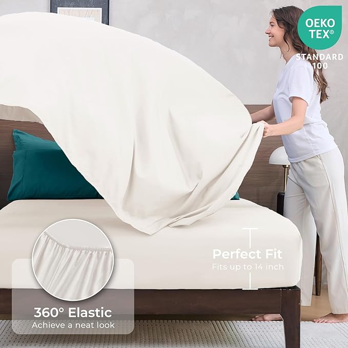 HEVUMYI King Comforter Set - 7-Piece All Season Bed in a Bag King, Ultra Soft Bedding Set with Comforter, Flat Sheet, Fitted Sheet, Pillowcases, Pillow Shams, Peacock Blue & Ivory