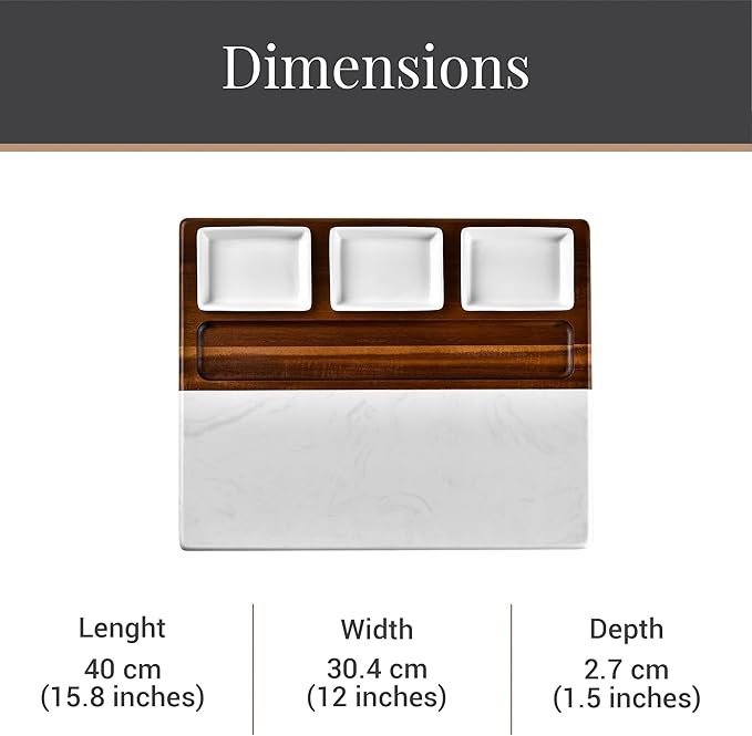 Shanik Marble & Acacia Wood Cheese Board Set ??Includes 3 Ceramic Bowls, Stainless Steel Cutlery ??Charcuterie Platter Gift for Entertaining
