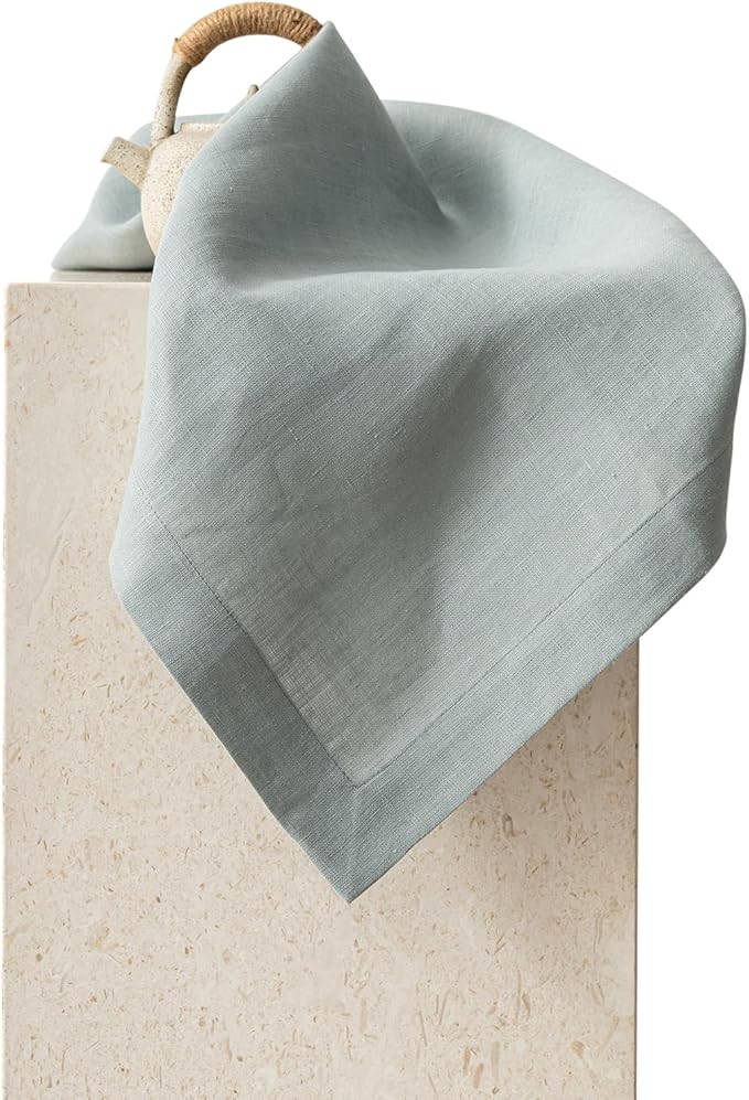 KNOKNO Home Pure Hemp Placemats 18 x 12 Inch Set of 4 Handcrafted with Mitered Corners Natural Fabric,Machine Washable Table Mats for Dining Tables (Stone Blue, Placemats | Set of 4)