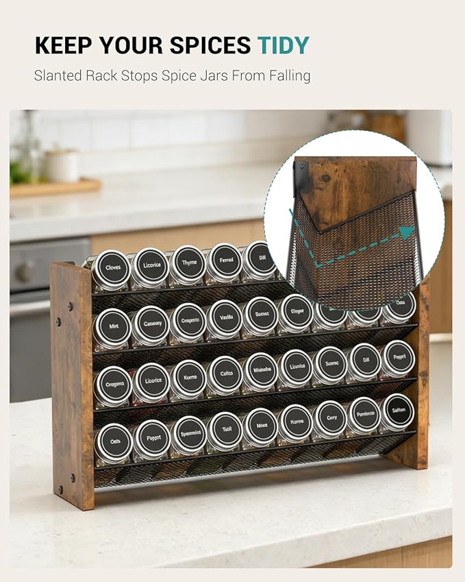 NESAPTO Spice Rack Organizer for Cabinet, Wooden 4 Tier Vertical Seasoning Organizers for Kitchen Pantry, Countertop/Wall Mount, Holds 36 Spice Jars (No Jars Included), 17.2" W 횞 9.4" H