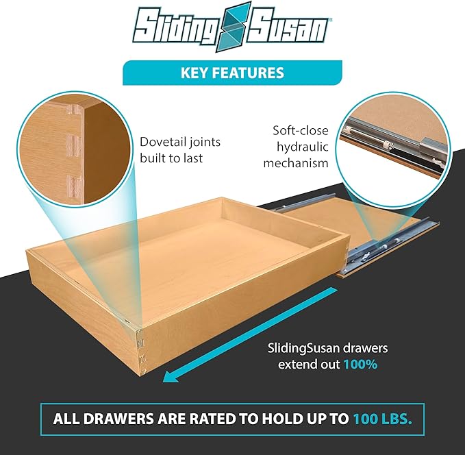 SlidingSusan Pull Out Drawer Organizer for Cabinets, Gliding Soft Close Shelves for Kitchen, Pantry, Bathroom, & Storage Organization, 9 Ply Baltic Birch, 12 Inch Wide x 18 Inch Deep