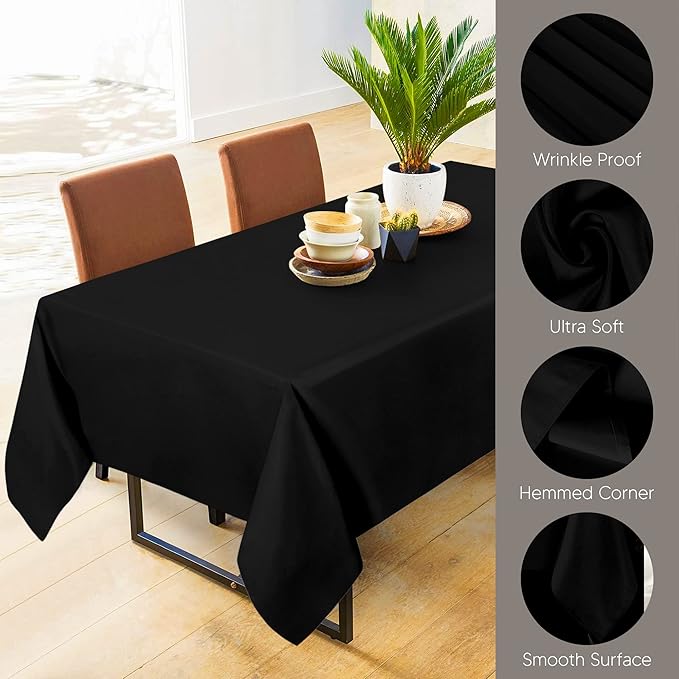 Utopia Kitchen Rectangle Table Cloth 2 Pack(90x156 Inches, Black), Tablecloth Machine Washable, Polyester Table Cover for Dining, Buffet Parties, Picnics, Events, Weddings and Restaurants