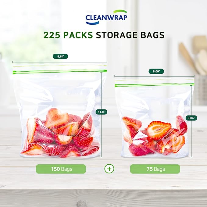 CLEANWRAP Food Storage Roll Bags (9.84 * 13.78-200 PCS) + Zipper Bag (Mix 225 Bags) | Food Plastic Bags, Mini Plastic Bags, Plastic Bread Bags, Roll Plastic Bags, Plastic Produce Bag