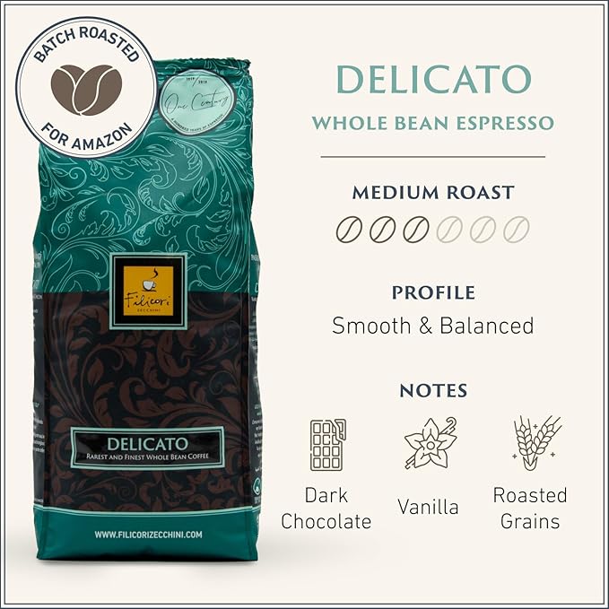 Filicori Zecchini Italian Espresso Beans ??Whole Bean Coffee Medium Roast Arabica & Robusta Blend ??Low Acidity, Slow Roasted ??Delicato 2.2lb Bag
