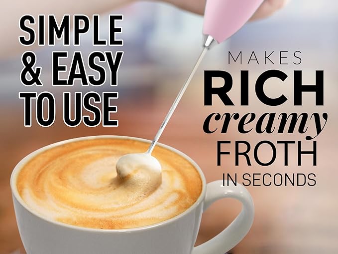 Zulay Kitchen Milk Frother Handheld Electric Whisk with AA Duracell Batteries ??Durable Drink Mixer for Coffee, Lattes, Cappuccinos & More - Pink