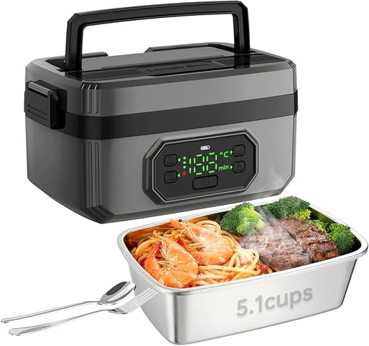 Eosyrennis 21000mAh Rechargeable Cordless Electric Lunch Box for Adults, 1.2L Food Warmer with Timer & Leak-Proof, Portable Self-Heating Container for Office, Car, Travel, Outdoor