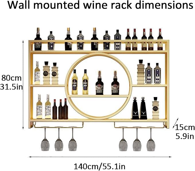 Wine Rack Wall Mounted,Wine Glass Rack,Bar Unit Floating Shelves,Bar Bottle Display Shelf Wine Cups Hanging Holder,Modern Bar Shelves For Liquor Bottles,Wall Wine Racks,For Kitchen Living Room ( Size
