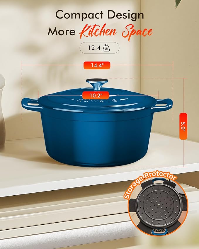 Nuwave 6QT Healthy Enameled Cast Iron Dutch Oven Pot with Lid, Heavy Duty 7-Layer Enamel, Enhanced Rust Protection, Dual Handles, Oven Safe to 500째F for Sourdough Bread Baking, Braise, Stew, Roast