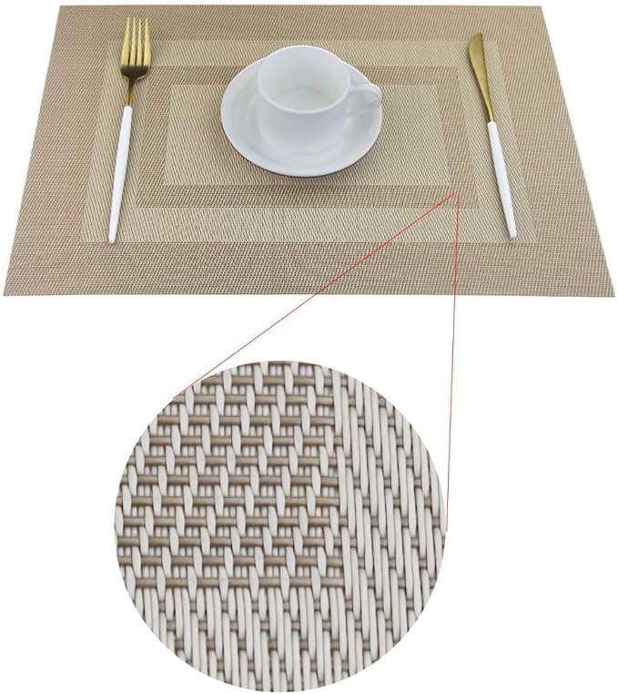 PIGCHCY Placemats Set of 6,Washable Woven Vinyl Kitchen Table Mats Non Slip Placemats,Heat Resistant Durable Placemats for Dining Table (Beige)
