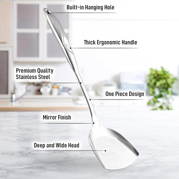 Zulay Kitchen Stainless Steel Wok Spatula - 14.8??Heat-Resistant Metal Turner for Stir-Fry, Saut챕 & Grilling - Durable, Rust-Proof & Dishwasher Safe Kitchen Utensil for Everyday Use