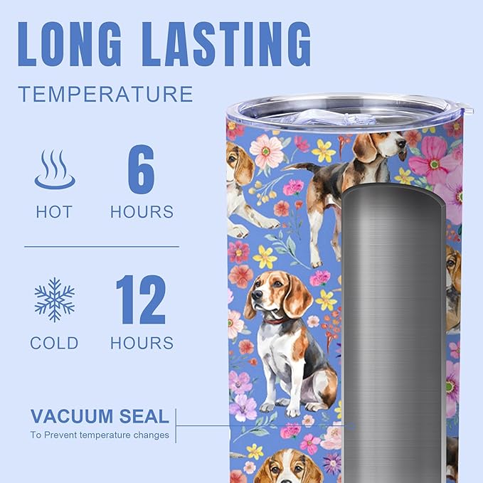 Yogusut Beagle Gifts for Women, 20oz Stainless Steel Insulated Tumbler Travel Mug Cup with Lid Straw Brush, Gifts for Dog Mom Dog Lover