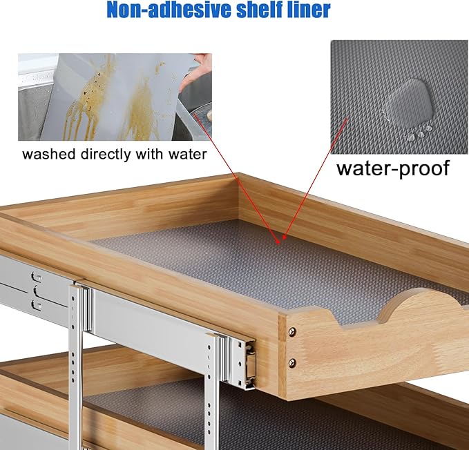 DINDON 3 Tier Pull Out Cabinet Organizer 14?쓂 X21?쒭 Slide Out Shelves With Shelf Liner for Kitchen Wood Roll Out Drawers Pantry Organization